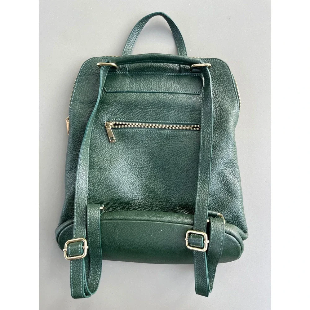 Borse in Pelle Dark Green Pebbled Leather Two Way Backpack Made in Italy